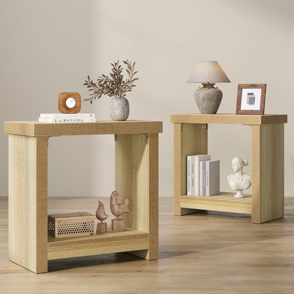 End Tables Set of 2 for Living Room, Narrow Side Tables with Storage Shelves,...