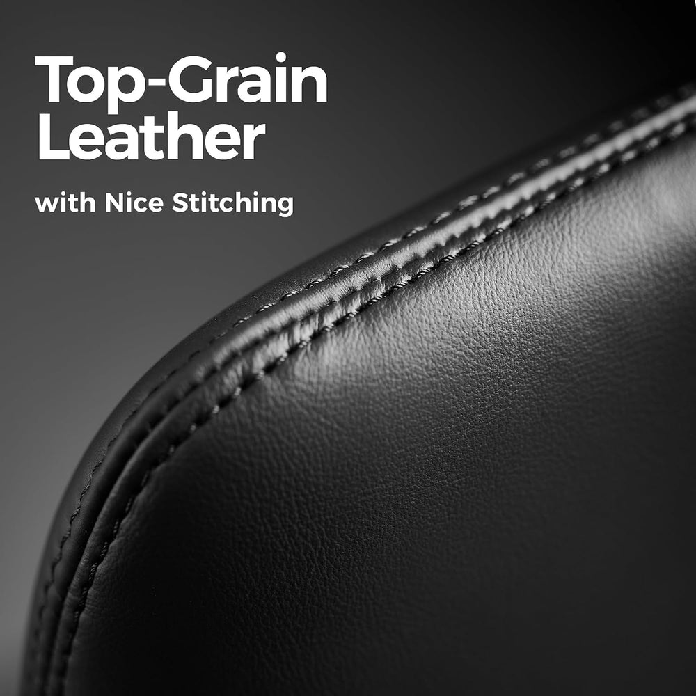 TOMU Genuine Leather Office Desk Chair, Ergonomic Leather Office Chair Mid Ba...