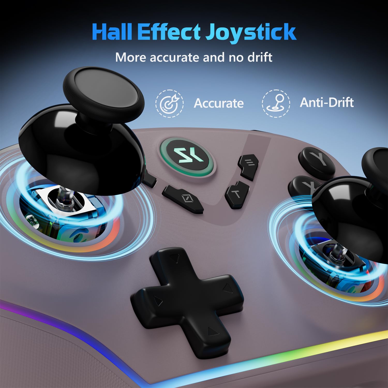 Wireless PC Controller with Hall Effect Joysticks & Triggers, 1000Hz Polling Rate, Trigger Locks, Bluetooth Pro Gaming Controller for PC/Steam/Luna/Tesla - 4 Macros and Turbo, Dynamic RGB, Pink