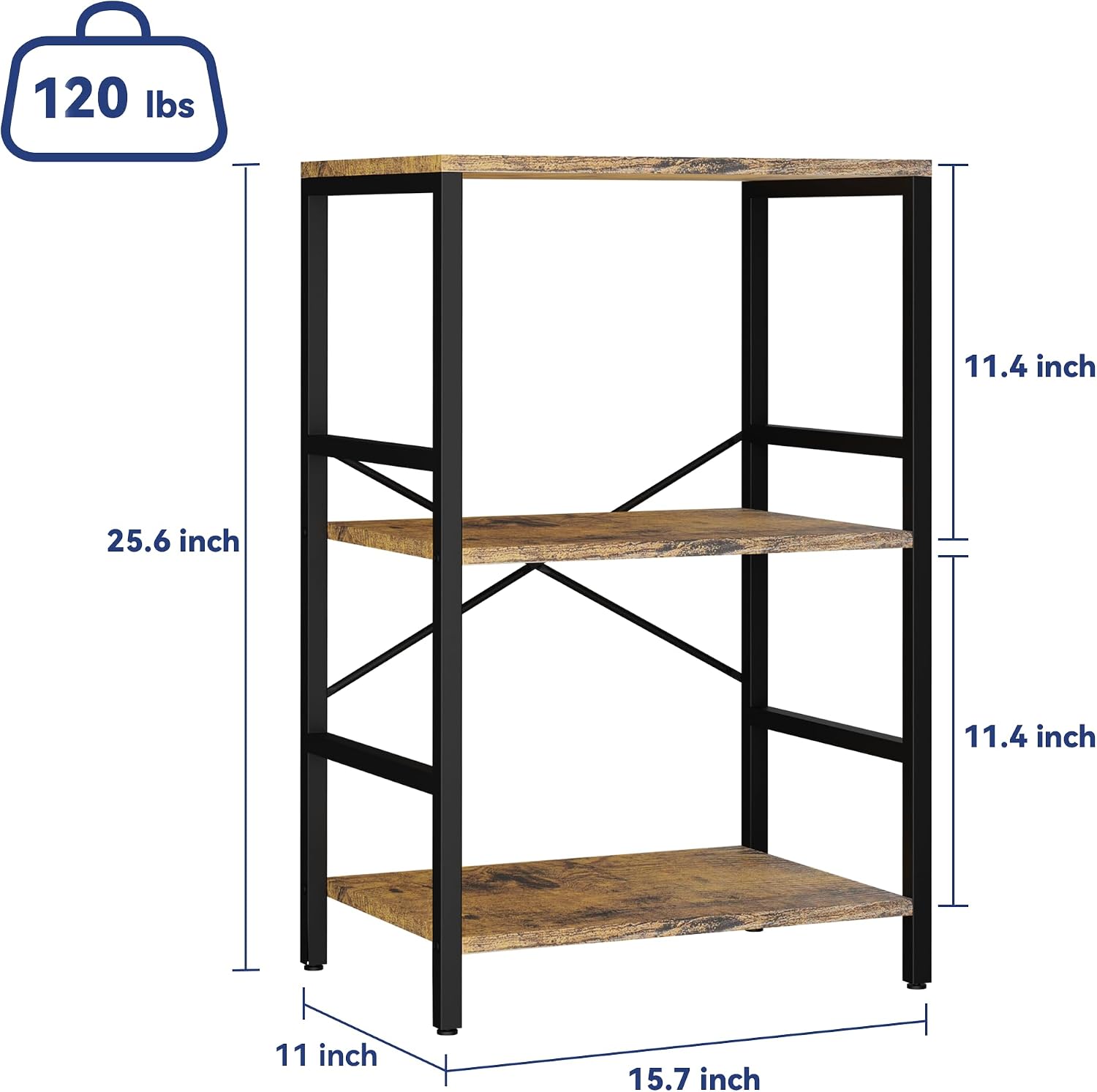 Whitmor 3 Tier Bookshelf - Small Book Shelf Industrial Bookcase, Metal Book Case Book Storage Organizer for CD/Movie/Book, Bookshelves for Bedroom Office Living Room Berry Brown