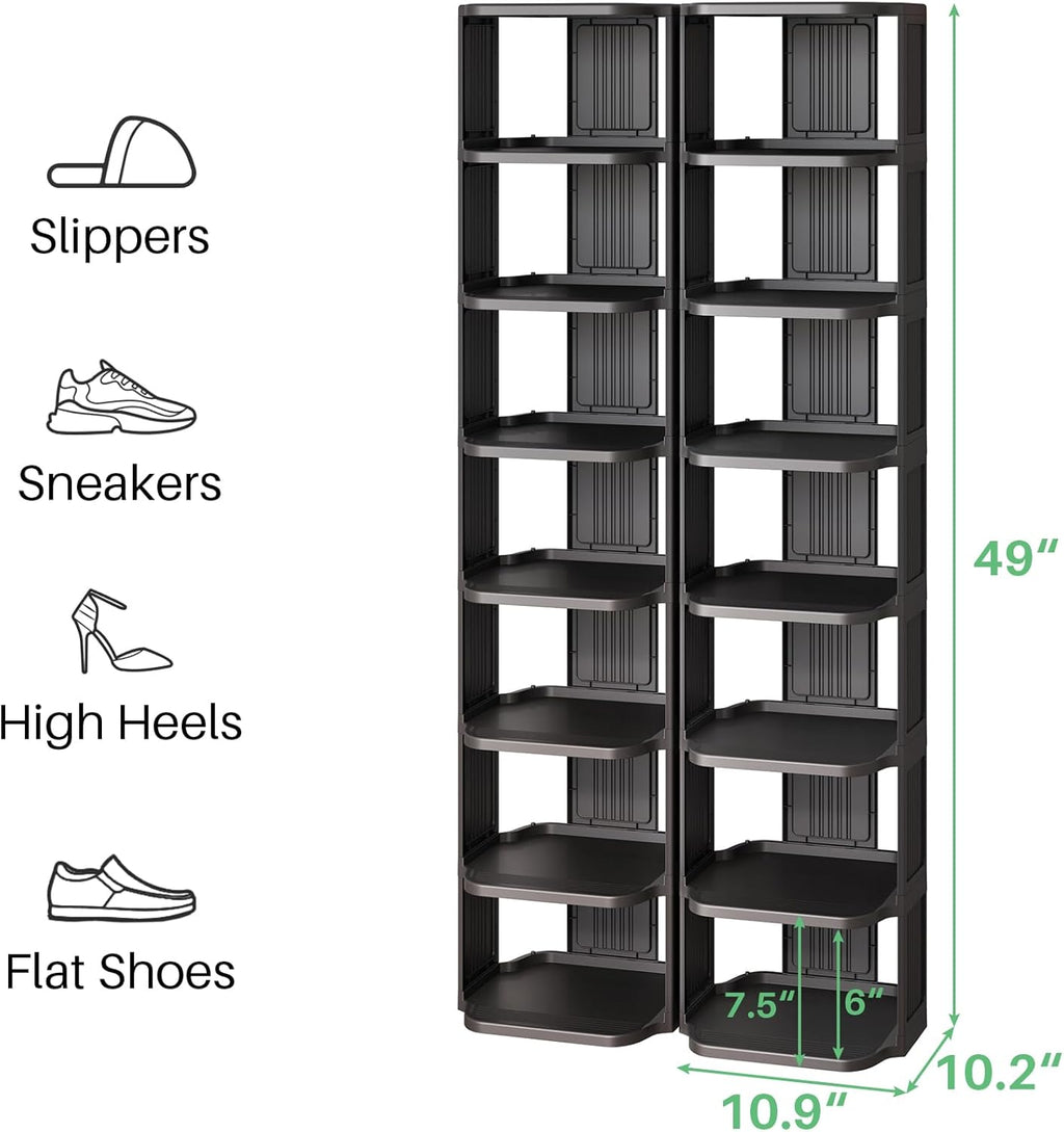 Kitstorack Stackable 16-Tier Shoe Rack for Closet & Entrance - Tall, Narrow, Vertical Shoe Stand - Plastic, Free Standing - Ideal for Small Spaces