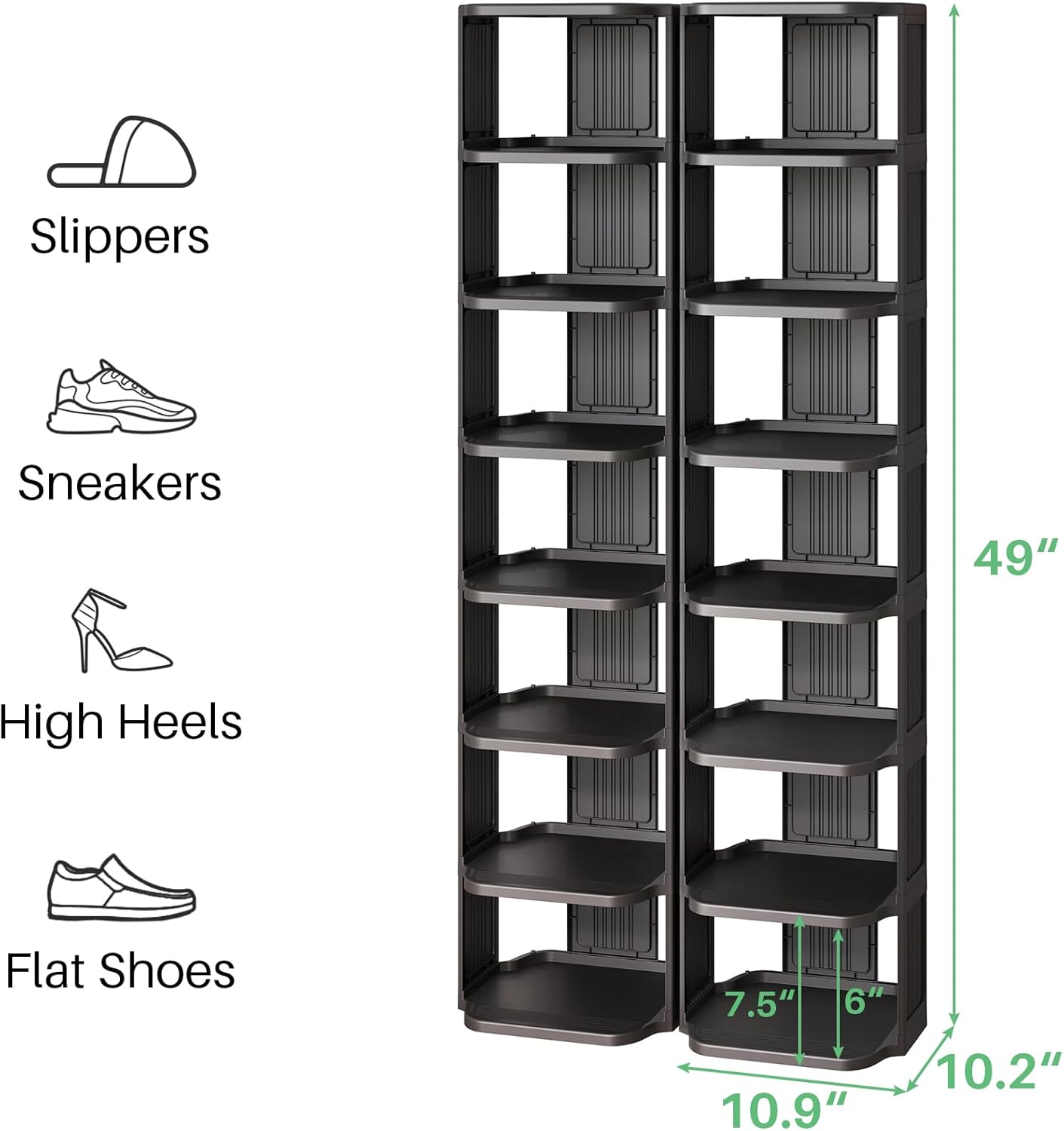Kitstorack Stackable 16-Tier Shoe Rack for Closet & Entrance - Tall, Narrow, Vertical Shoe Stand - Plastic, Free Standing - Ideal for Small Spaces
