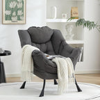 Welnow Lazy Chair for Living Room, Modern Reading Lounge Accent Chair with Armrests and a Side Pocket, Leisure Upholstered Lazy Sofa for Small Space, Bedroom, Dorm, Dark Grey