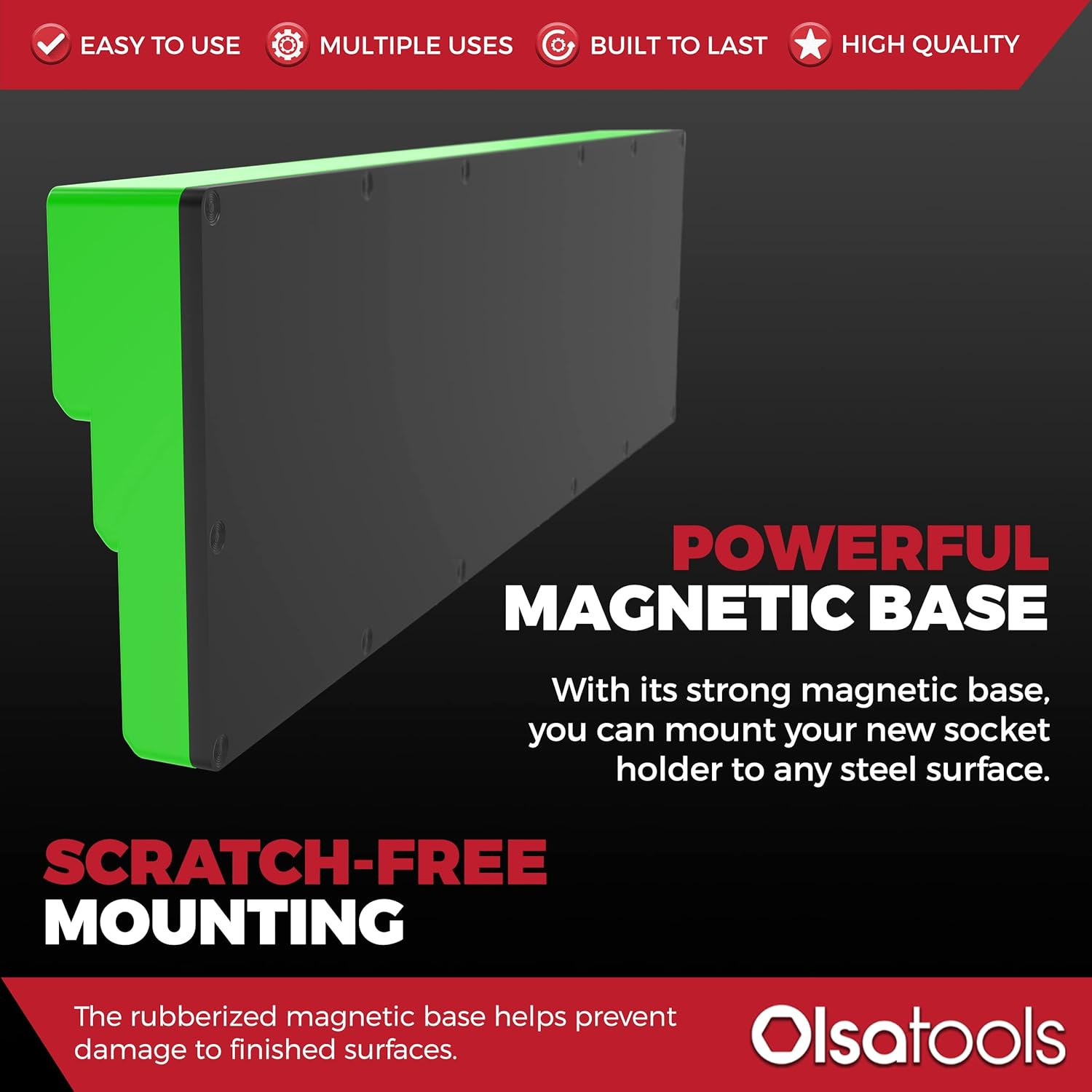 Olsa Tools Magnetic Socket Organizer - 1/2-Inch Drive, 3 Row - Holds 45 Sockets - SAE Green, Professional Grade - Part: 1549
