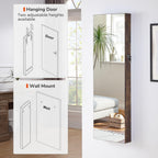 GISSAR Full Length Mirror Jewelry Cabinet, 6 LEDs Jewelry Armoire Wall Mounted Over The Door Hanging, Jewelry Organizer Storage with Lights Lockable, Vintage Brown, 14.6" x 47.2"