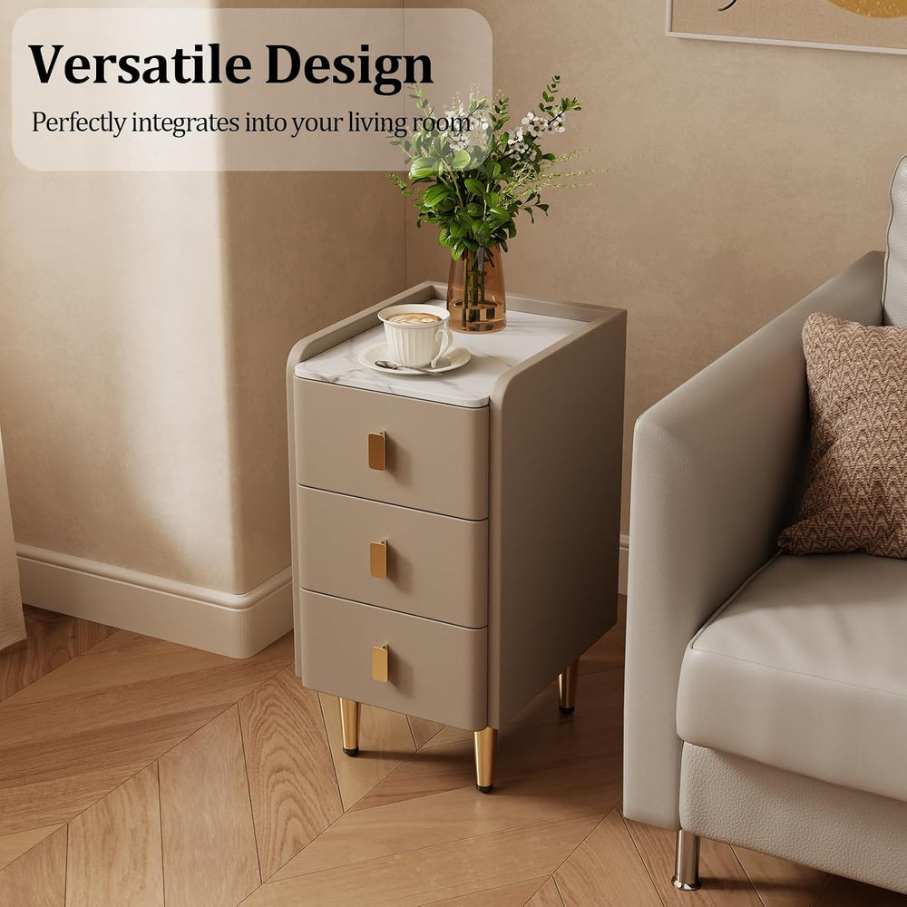 AQIMUELE Narrow Nightstand with Drawers, Narrow Side Table Leather, Small Bed...