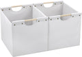 HOONEX Large Collapsible Storage Bins, Linen Fabric, Pack of 2, Storage Baskets with Wooden Carry Handles and Sturdy Heavy Cardboard, for Home, Office, Car, Nursery, White