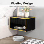 4ever2buy Floating Nightstand Set of 2, Modern Wall Mounted Nightstand with Open Shelf and Fluted Drawer, Black and Gold Night Stand for Bedroom, (Black, 2)