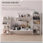 4NM No Assembly Folding Bookshelf Storage Shelves 4 Tiers Vintage Bookcase Standing Racks Study Organizer Home Office (All White)