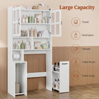 Over The Toilet Storage Cabinet with Pulley Small Bathroom Storage Cabinet, Space Saver W/Adjustable Shelf & Glass Doors for Bathroom, Restroom, Laundry (Frosted Mirror-Type B)