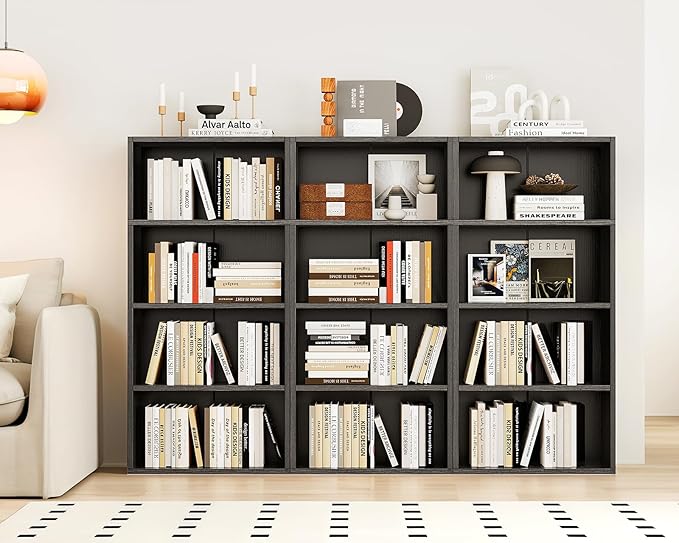 Casaottima 4-Tier Open Bookshelf and Bookcase, Floor Standing Display Storage Shelves for Living Room, Tall Book Shelf for Bedroom, Home Office, Dining Room, Black