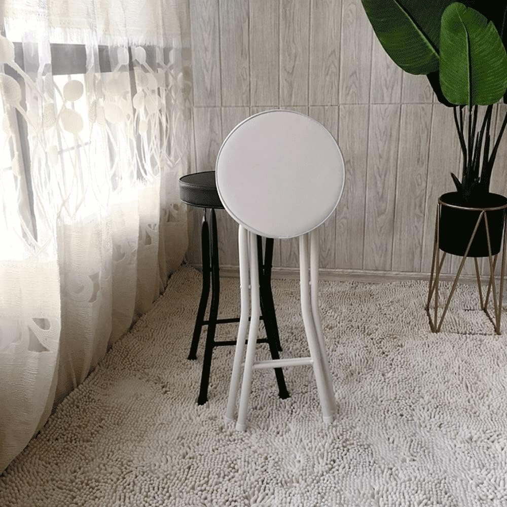 Foldable Round High Chair for Adults Compact White Folding Bar Stool Non Slip Office Stool for Kitchen(White)