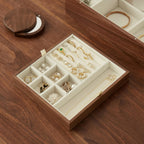 Black Walnut Wood Jewelry Box With Velvet Lining,Personalized Ring and Necklace Box for Women and Girls,Brass Handle (No lock)