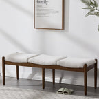 RIVOVA 54.25" Modern Ottoman Bench Upholstered Sherpa Bedroom End of Bed Bench Boho Bench Long Seating Bench Entryway Stool with Wood Legs for Living Room/Foyer, Beige