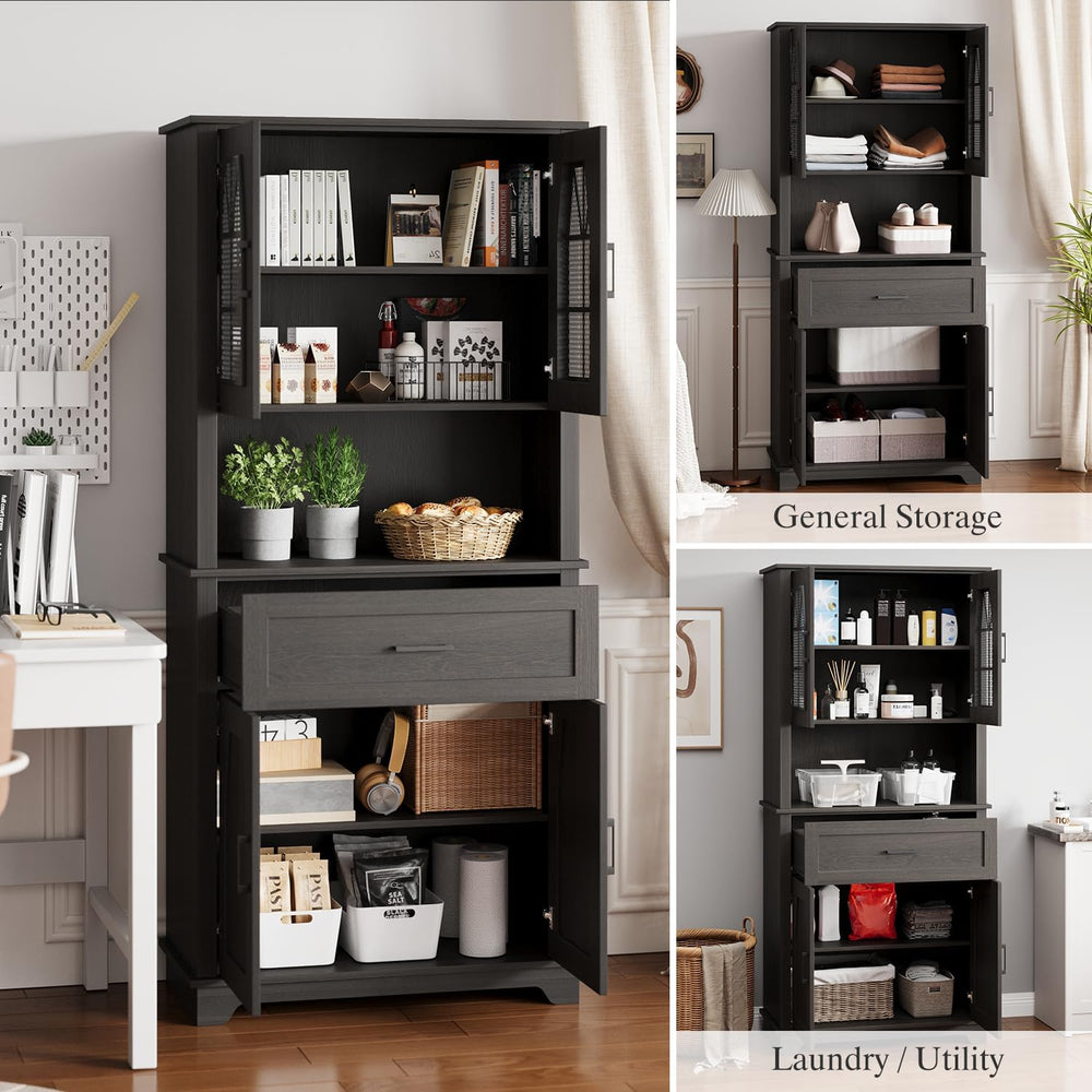 Kitchen Pantry Storage Cabinet with Doors and Shelves, Industrial Pantry Stor...