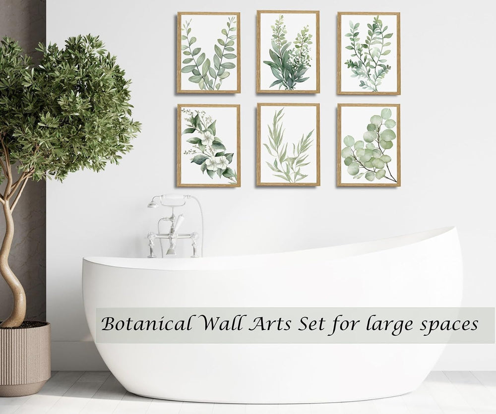 Induslyfe Framed Eucalyptus Sage Green Botanical Plant Wall Art Canvas Decor ...