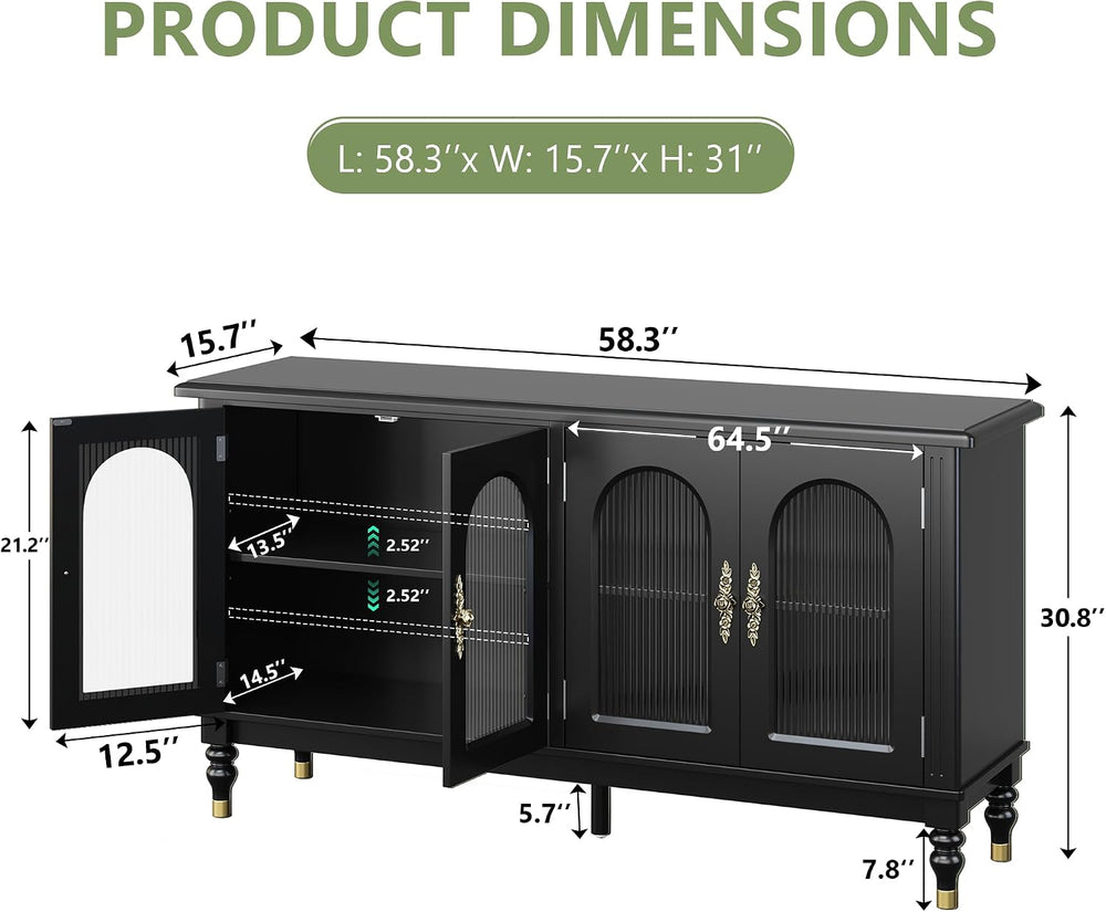 iPormis Fluted Arched Buffet Cabinet with Storage, 59" Modern Sideboard ...