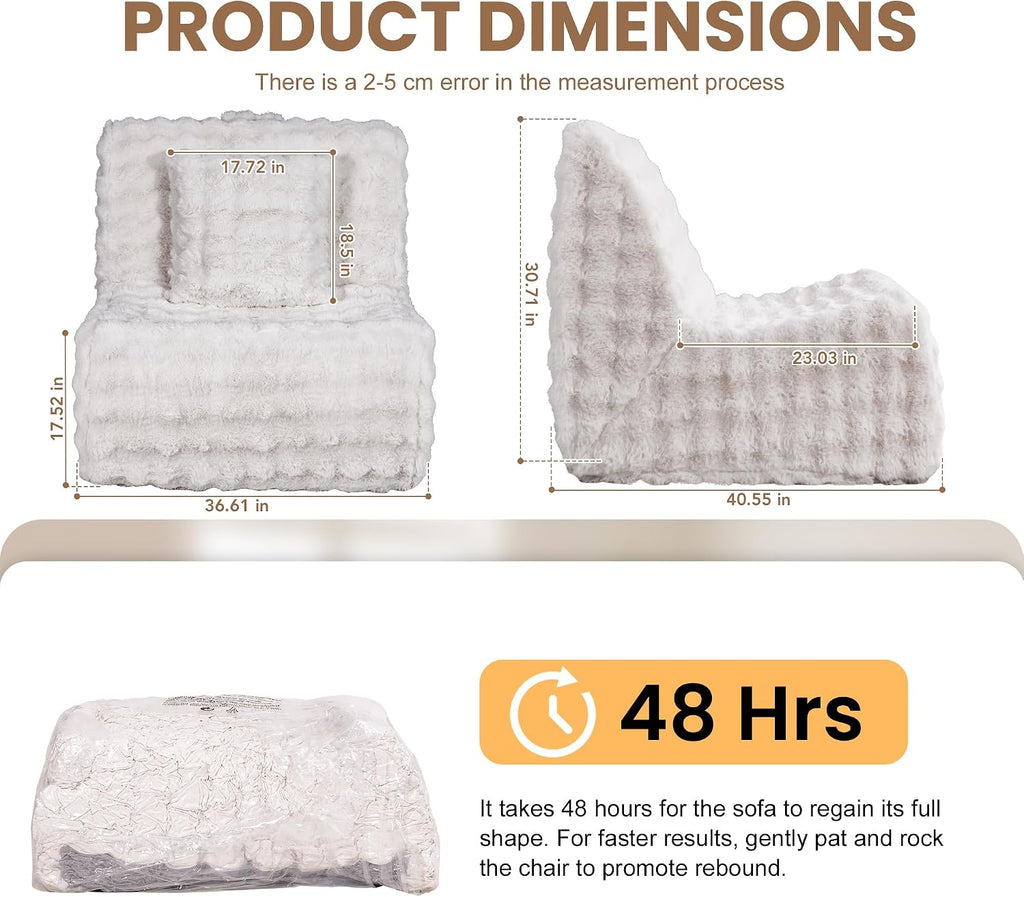 Bean Bag Chair for Adults, Giant Bean Bag Chair with Pillow, Oversized Chaise Lounge Chair Indoor with Soft Faux Fur for Living Room Bedroom or Reading Nook