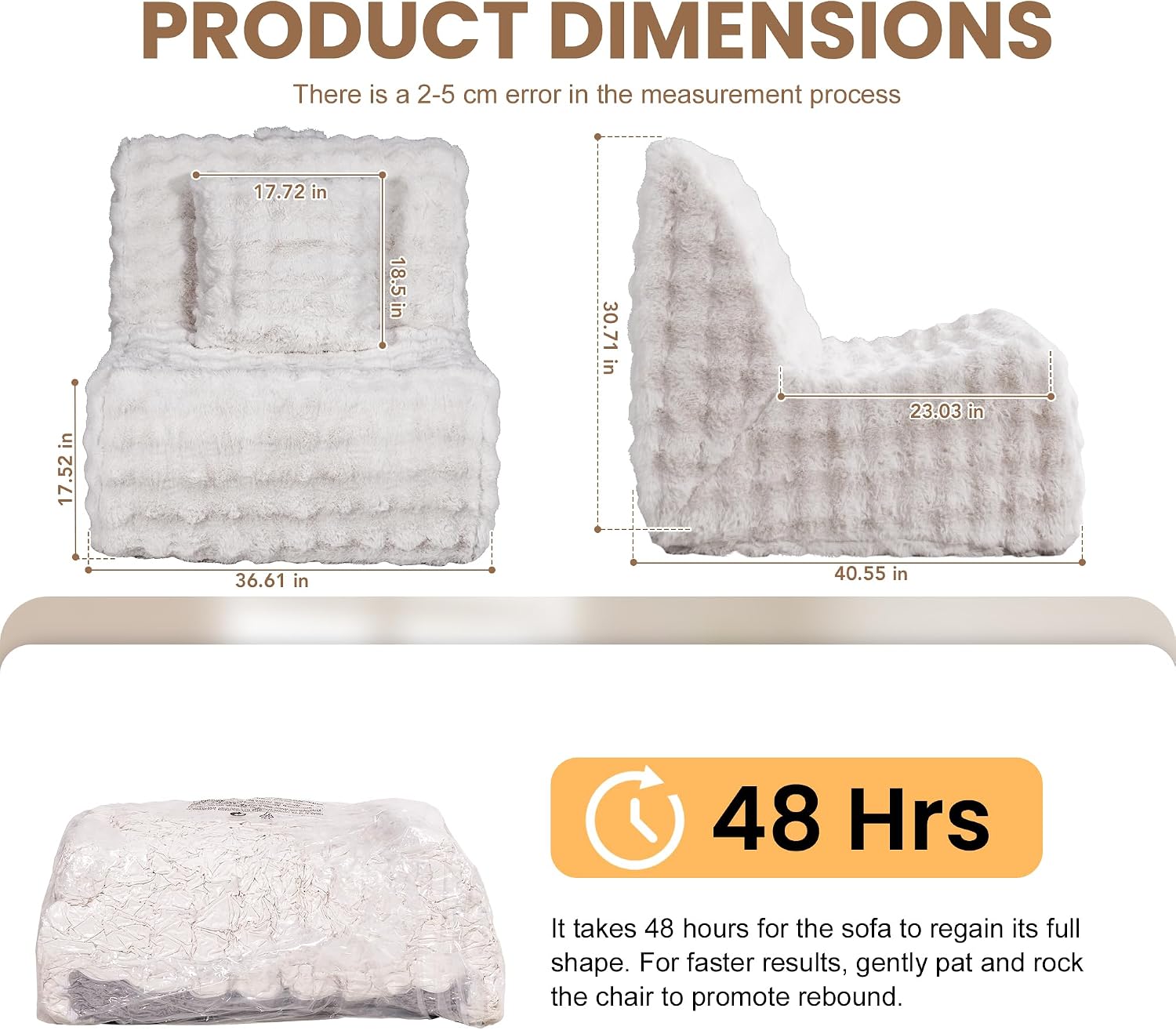 Bean Bag Chair for Adults, Giant Bean Bag Chair with Pillow, Oversized Chaise Lounge Chair Indoor with Soft Faux Fur for Living Room Bedroom or Reading Nook