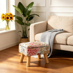 ETELI Small Foot Stool Ottoman with Storage Versatile Square Storage Ottoman Boho Foot Rest with Sturdy Wood Legs Floral Footstools and Ottomans for Living Room Bedroom and Enterway