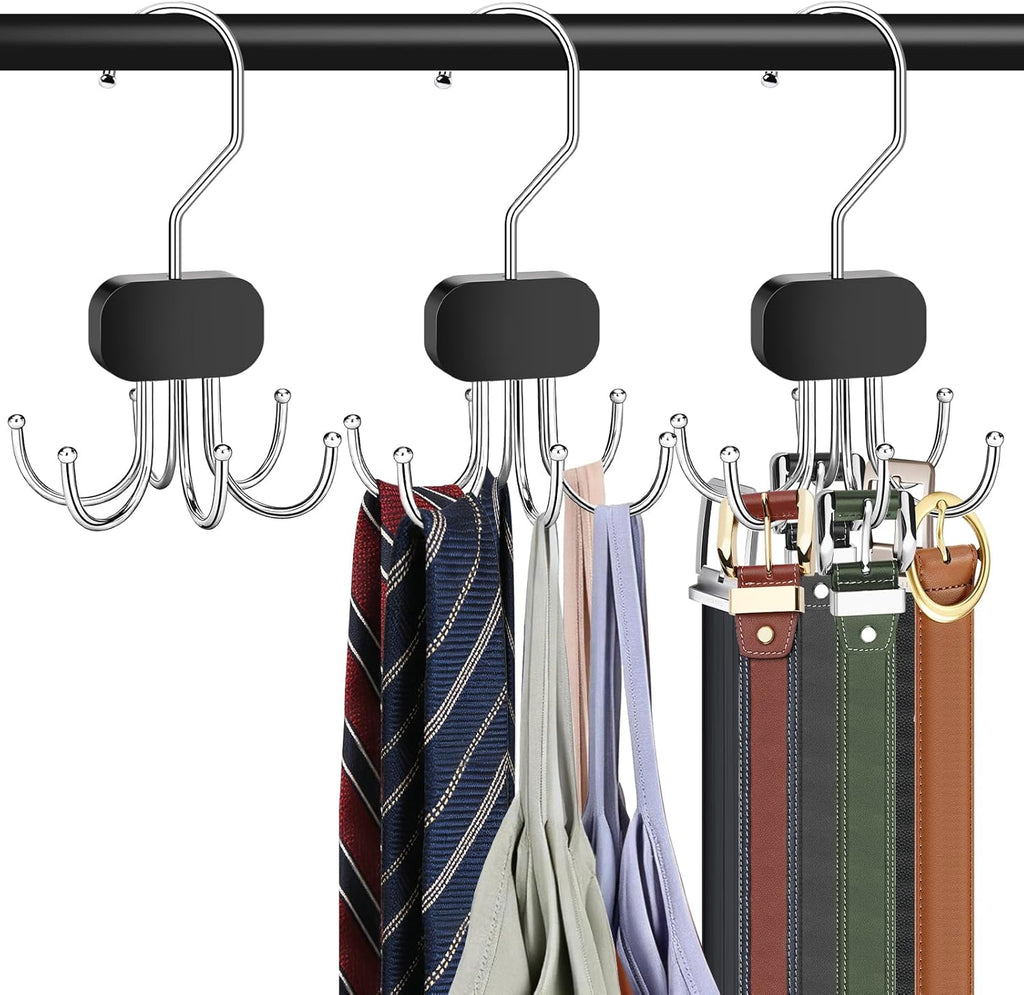 Belt Hanger for Closet, 3PCS Belt Organizer for Closet 360°Rotating Max 72 Belt, Tie Rack Hanger for Closet Tie Organizer for Closet Belt Holder for Closet for Belt,Tie,Tank Top,Bra,Scarf,Hat