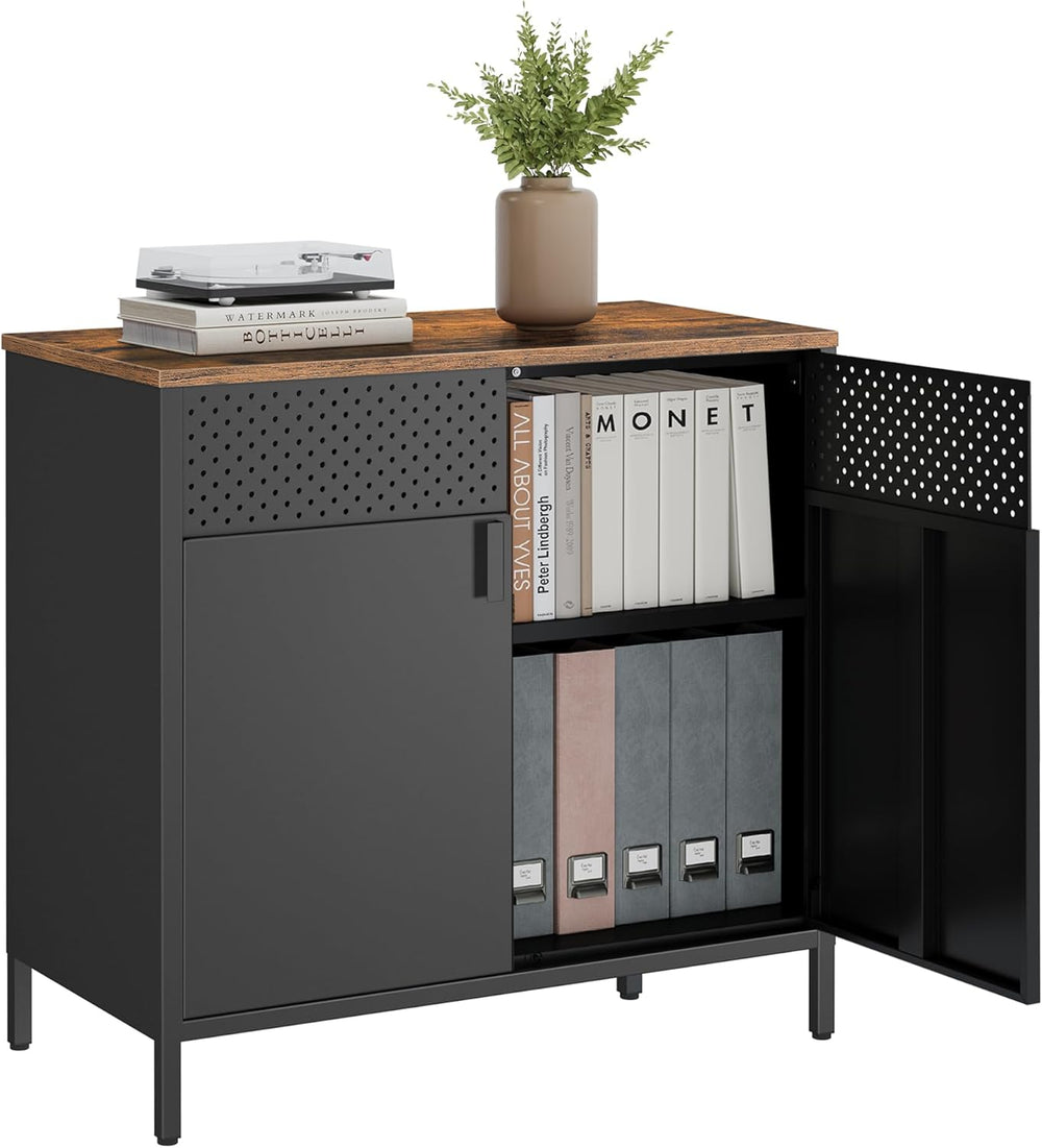 SONGMICS Storage Cabinet, Metal Cabinet, Sideboard with 2 Doors, 15.7 x 31.5 ...