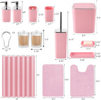 Bathroom Set with Shower Curtain and Rugs- 25PC Pink Bathroom Accessories, Shower Curtain Set, Toilet Brush, Trash Can, Qtip Holder Dispenser & Soap Dispenser