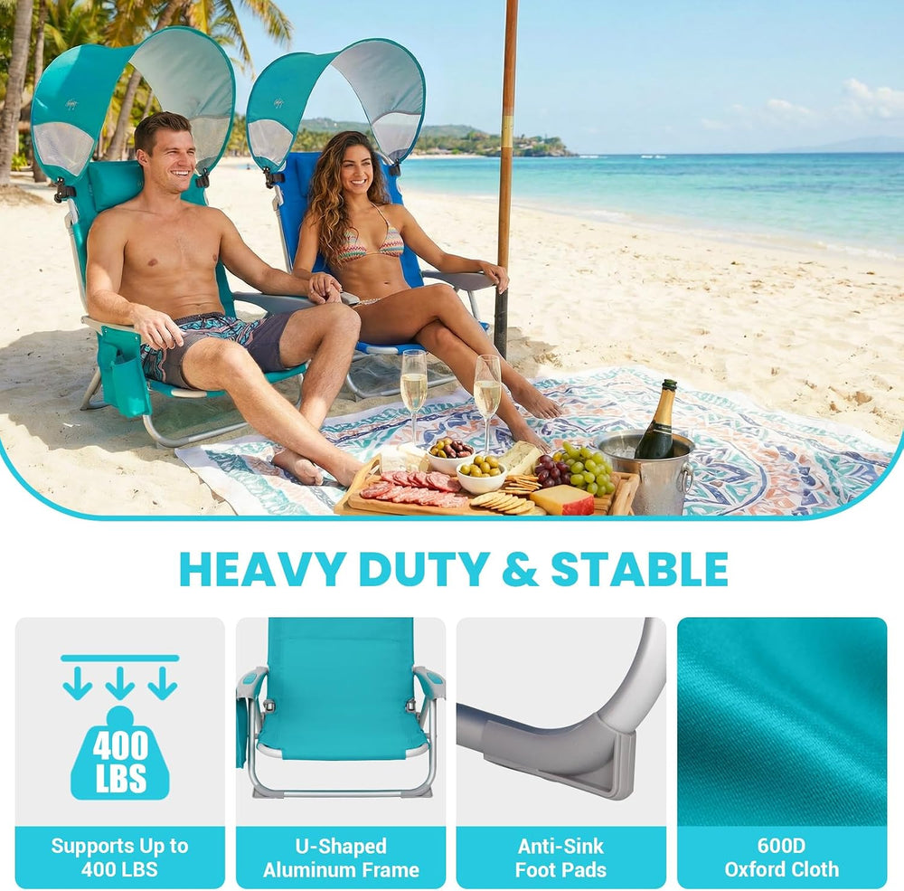 #WEJOY Beach Chair with Canopy Shade, Reclining Adjustable 4 Position, Lay Fl...
