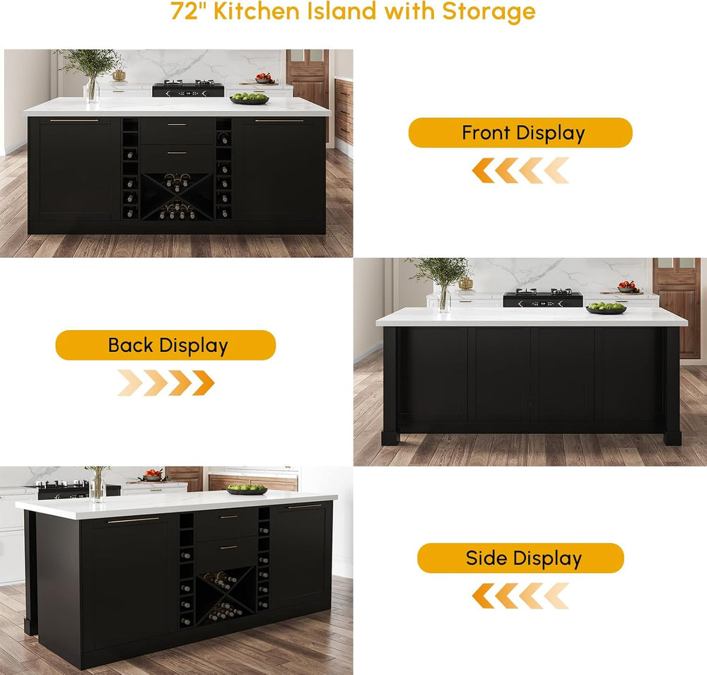 homary 72" Modern Kitchen Island with Storage & Wine Rack, Natural &...
