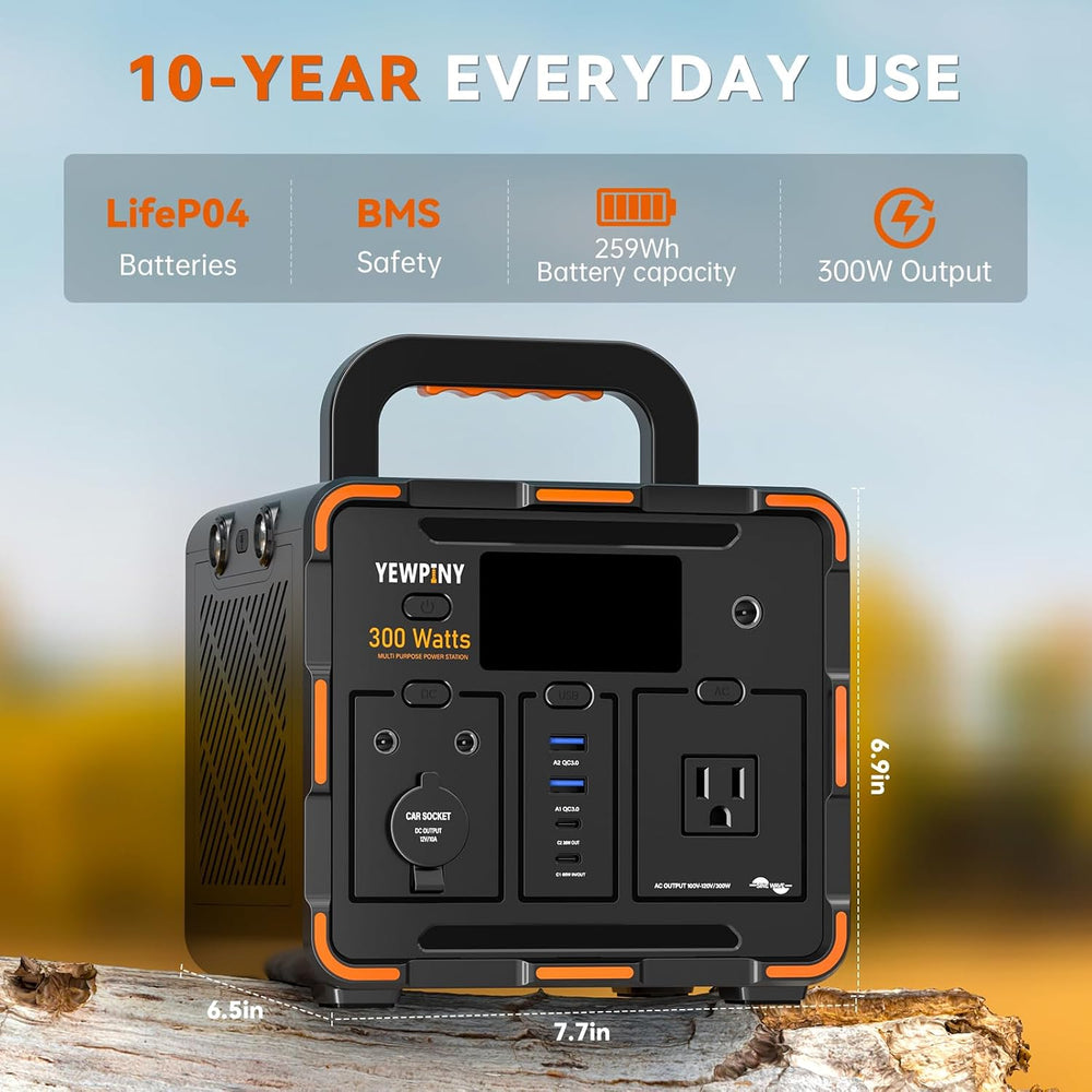 300W Portable Power Station, Solar Generator 259Wh, 70,000mAh LiFePO4 Battery...