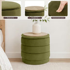 15 Inch Round Velvet Storage Ottoman, Upholstered Foldable Foot Rest Stool with Tray, Small Coffee Table for Bedroom Living Room