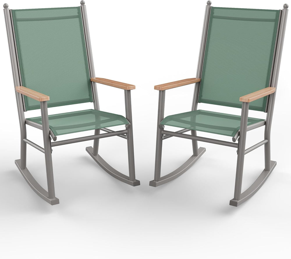 Shintenchi 2 Pcs Outdoor Rocking Chairs Set,Upgraded High Back Patio Rocking ...