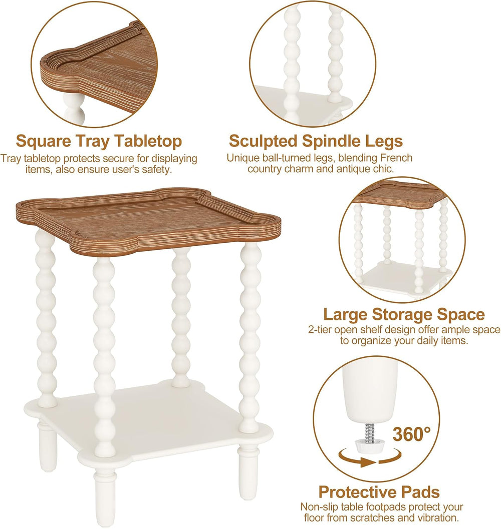 Function Home Square Side Table, 2 Tier Farmhouse End Table with Open Shelf, ...