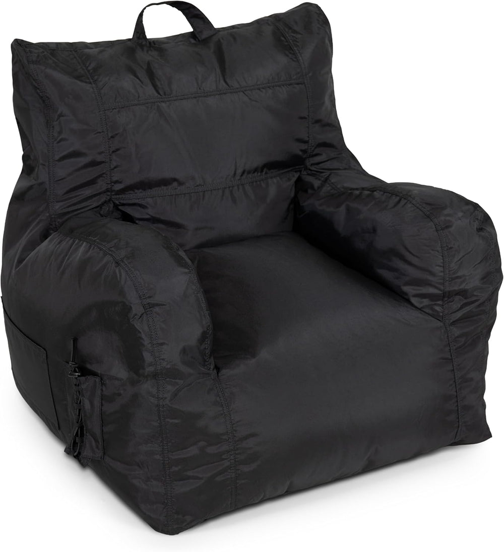 Big Joe Dorm Bean Bag Chair with Drink Holder and Pocket, Black Smartmax, Dur...