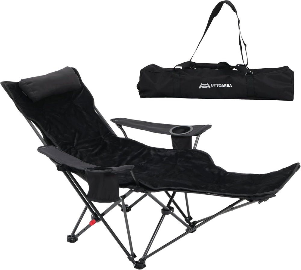 Portable Reclining Camping/Lounge Chair for Outdoor (1, Black) | Soft Cushion...