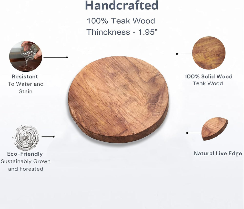 Natural Round Teak Wood Slice Slab 15.6"x15.6"x1.98" Live Edge...