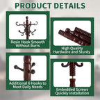 OIRUMIE Wood Coat Rack Stand, Wooden Coat Rack Freestanding with Sturdy Round Base, Vintage Coat Racks with 14 Hooks, Natural Birch Wood Entryway Coat Tree Hanger Stand Easy to Assemble