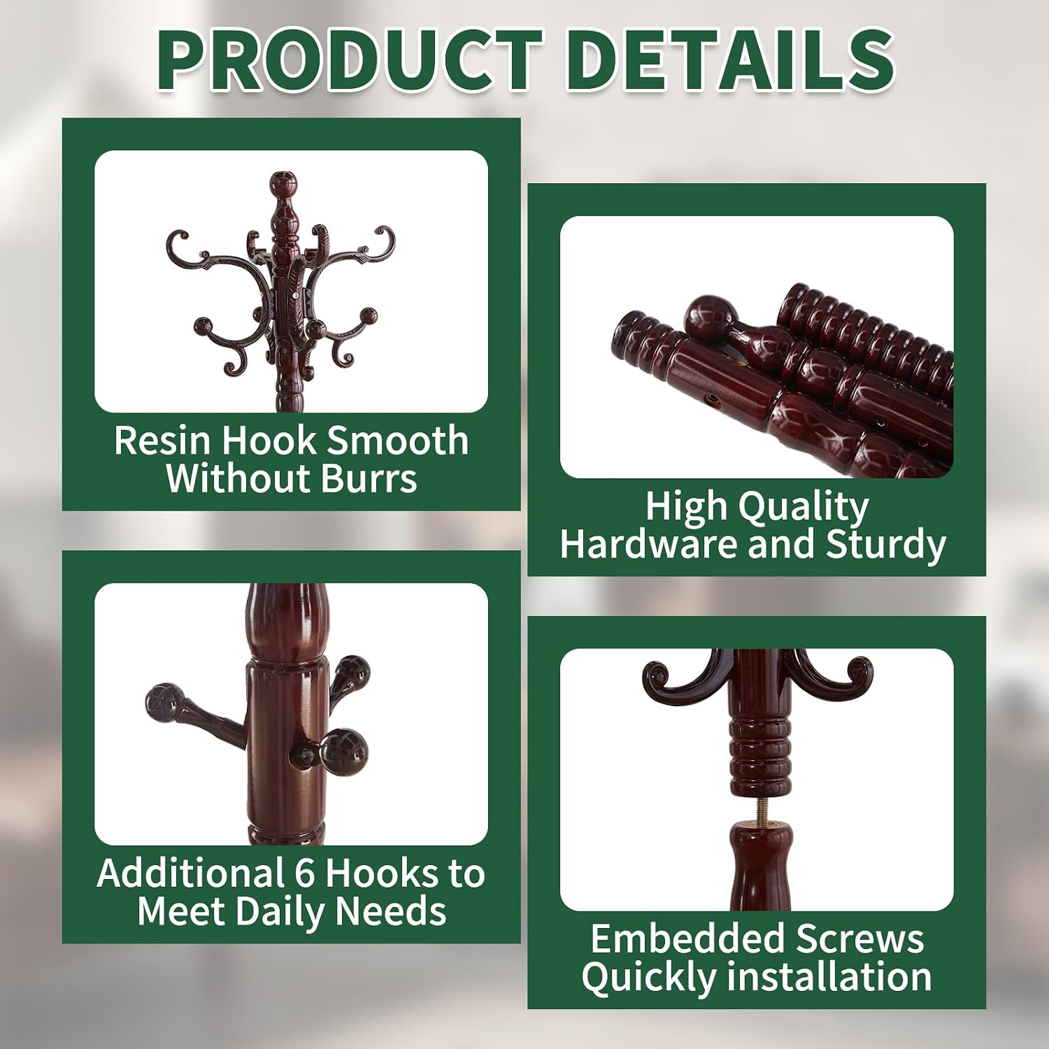 OIRUMIE Wood Coat Rack Stand, Wooden Coat Rack Freestanding with Sturdy Round Base, Vintage Coat Racks with 14 Hooks, Natural Birch Wood Entryway Coat Tree Hanger Stand Easy to Assemble