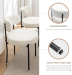 Boucle Dining Chairs Set of 6, Mid Century Modern Dining Room Chairs with Metal Legs, Upholstered Kitchen Chairs for Dining Room, Kitchen (White)