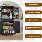 72” Kitchen Pantry Cabinet, Fluted Kitchen Cupboard with Doors and Large Drawer,Tall Storage Cabinet with Adjustable Shelves for Dining Room, Bathroom,Living Room(Black)