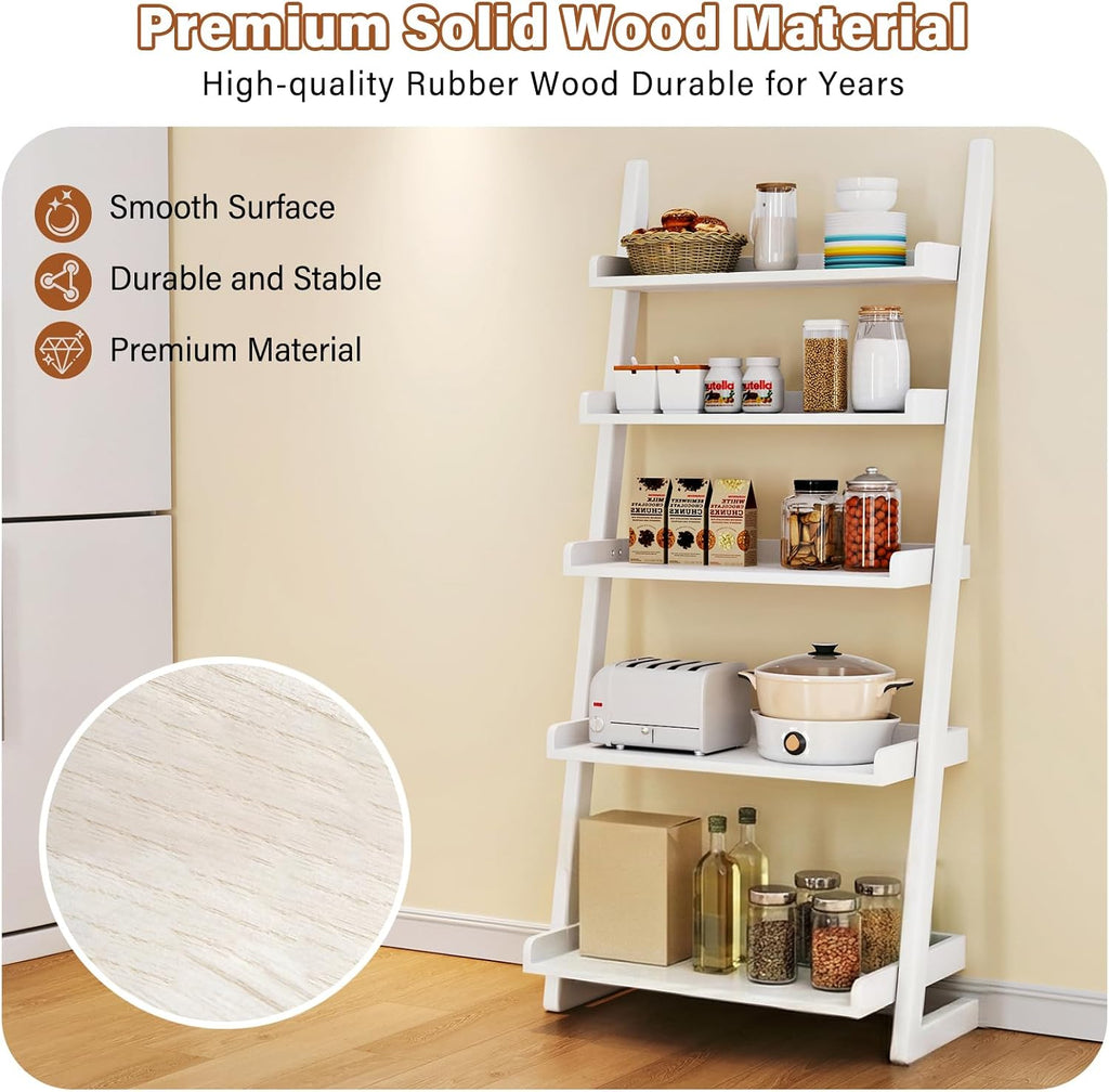 CozyDH Wooden Ladder Shelf, White Ladder Bookshelf Narrow 5-Tier,Ladder Shelf Bookcase Storage for Living Room, Bedroom, Home Office,23.6''Dx15.7''Wx55.1''H