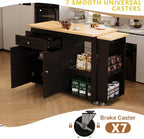 81.5" Kitchen Island with Extendable Dining Table, Rolling Kitchen Cart on Wheels with Spice Rack, Drawer and Door Cabinet for Dining Room, Black