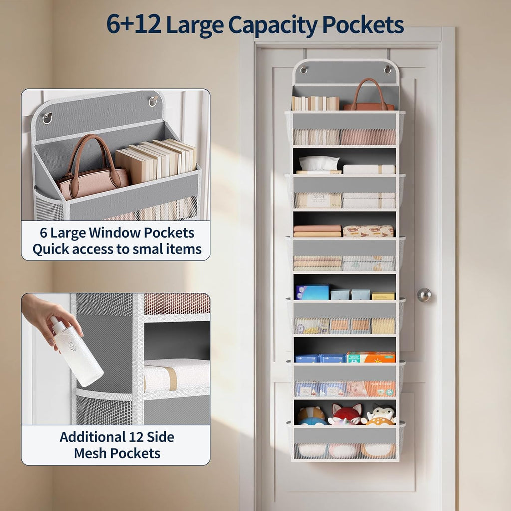 Yecaye 3 Pack Over The Door Organizer, 6-Tier Closet Door Hanging Organizer with 12 Mesh Pockets, Bathroom Organizers and Storage, Ultra Sturdy Large Capacity Over Door Storage Newborn Baby Essentials
