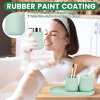 Green Bathroom Accessories Set - 4 Pcs Bathroom Accessory Set with Toothbrush Holder,Lotion Soap Dispenser,Qtip Holder Dispensr & Vanity Tray,Bathroom Countertop Vanity Oganizer - Green