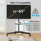 PERLESMITH Rolling TV Stand for 26-65 Inch TVs up to 88 lbs, Mobile Outdoor TV Stand with Shelf & Large Base, Tilt TV Stand with Wheels, Portable TV Cart for Bedroom, Max VESA 400x400mm, PSTVMC06B-B