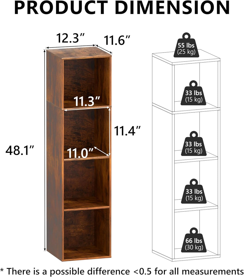 4 Cube Storage Organizer, 4 Tier Cube Bookcase Freestanding Storage Display O...