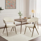 Dining Room Chairs Set of 2, Upholstered Dining Room Chairs, Mid Century Fabric Kitchen Chairs with Curved Backrest and Metal Legs, Beige