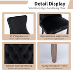 Modern Dining Chairs Set of 2, Upholstered Dining Chair with Full Back and Button Tufting, Black Velvet Accent Chair, Sillas de Comedor, Comfy Kitchen Chairs (Black, Velvet, 2Pcs)
