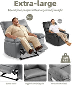 GarveeHome Oversized Wide Recliner Chair - Heat and Massage, PU Leather Extra Wide Manual Recliner for Adults, Large Lazy Chair with 1.5X Sponge Comfort Arm and Back for Living Room, Bedroom