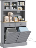 39.4" D*13.8" W*67.7" H Freestanding Kitchen Pantry with 2 Drawers, 2 Shelves, Top French Door & Lower Double Door, Rectangular Storage Cabinet, for Living Room, Dining Room, Gray